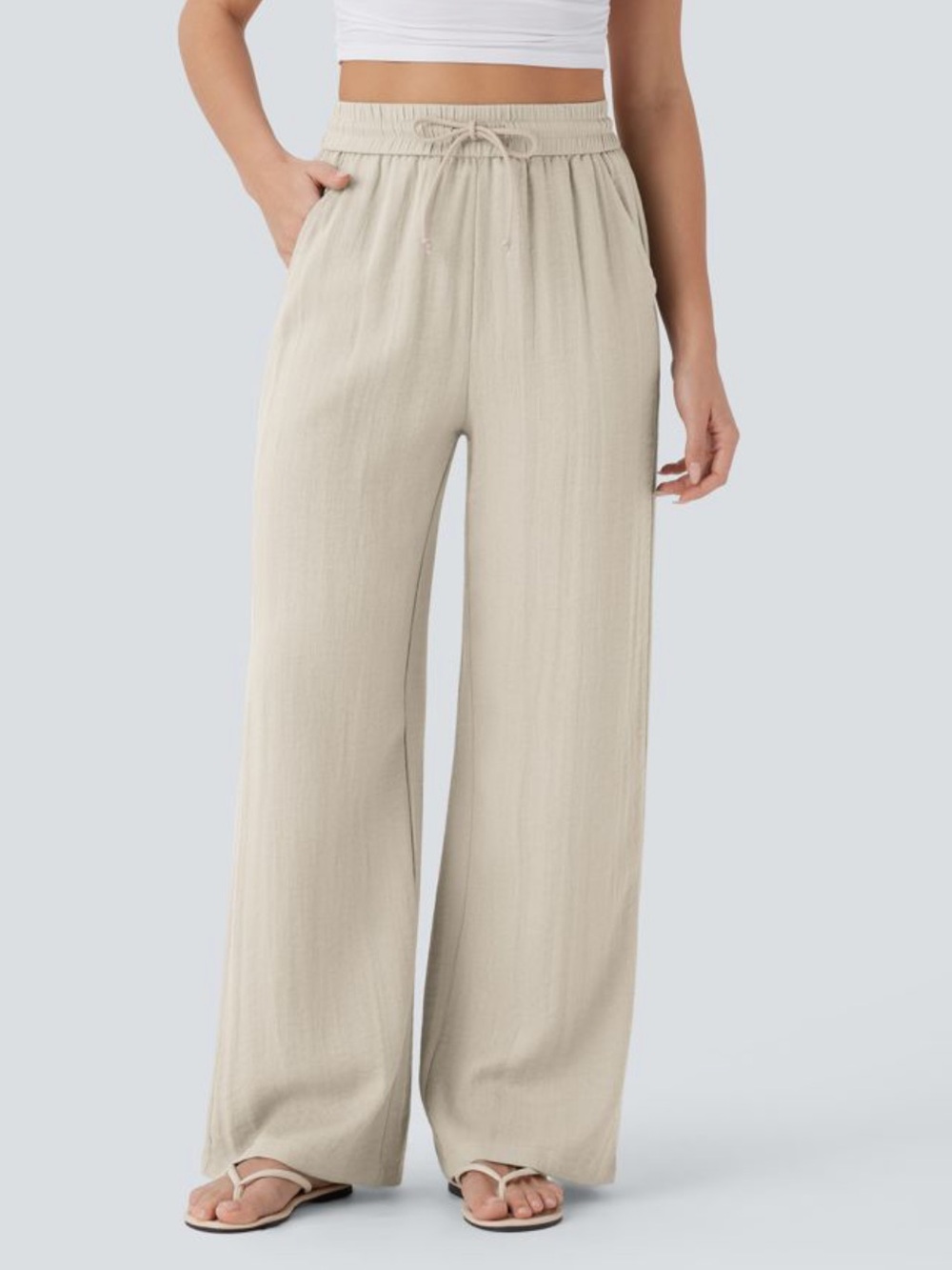 NWT HALARA Wide-Leg Linen-Feel Pants — Light Beige - Picture 2 of 6